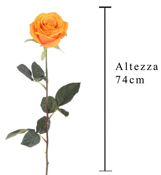 Set 6 Rose Artificiali Aperta Altezza 74 cm Arancio