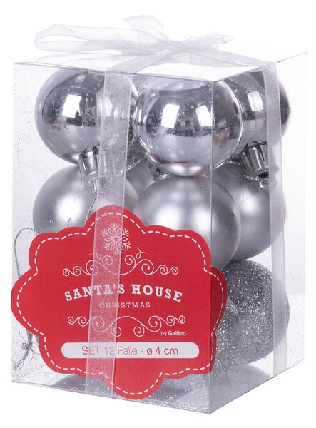 Set 12 Palle di Natale Ø4 cm in Plastica Argento