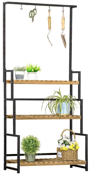 Portapiante a 3 Livelli con Ganci Superiori 80x36x174 cm in Legno di Abete e Metallo