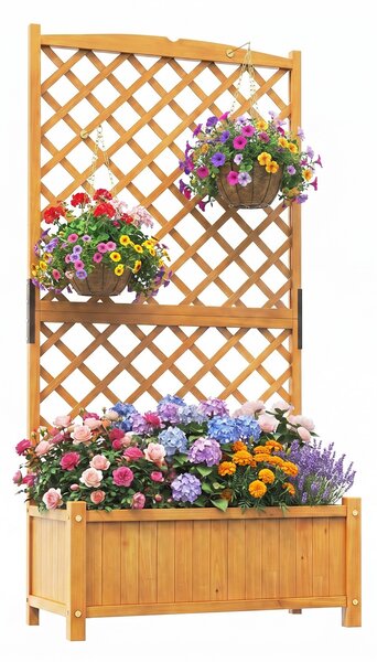 Costway Letto da giardino rialzato con fioriera traliccio fori di drenaggio, Fioriera in legno 180cm da esterno Naturale