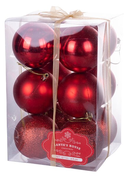 Set 12 Palle di Natale Ø8 cm in Plastica Rosso