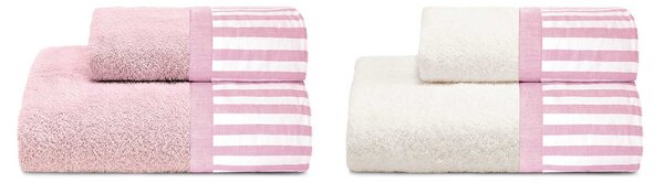Set Spugna 4 Pezzi Asciugamani Viso + Ospite con Balza Garrini Jennifer Rosa