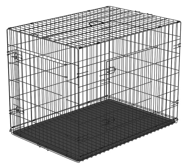 Gabbia Trasportino per Cani Gatti Pieghevole in Acciaio Doppia Apertura 76x53x57 cm Nero