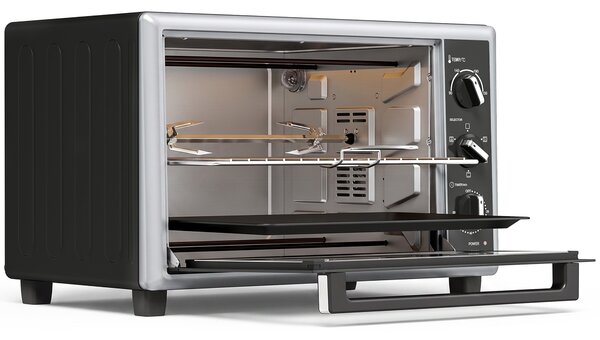 Fornetto Elettrico Ventilato 32 L 1500 W 52,8x38x35 cm con Controllo Temperatura Girarrosto e Timer Nero