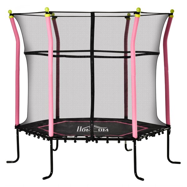 Trampolino Tappeto Elastico per Bambini Ø161x163 cm con Rete di Sicurezza e Corde Elastiche Rosa