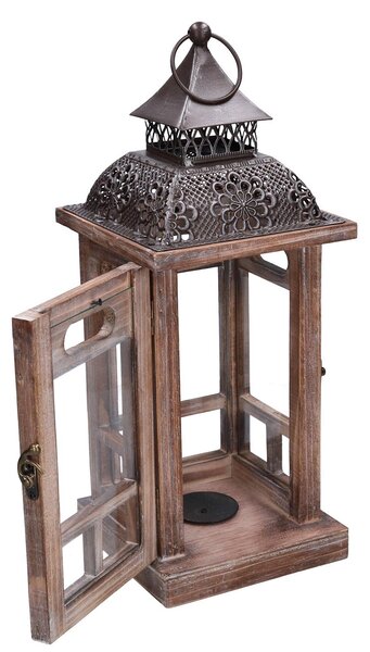 Lanterna in Legno in Metallo noce bronzo quadro cm 16,5x16,5xh41,5