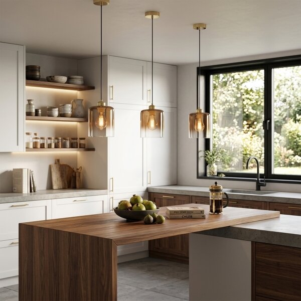Lampadario a cavo LIAH 1xE27/15W/230V dorato/marrone fumé