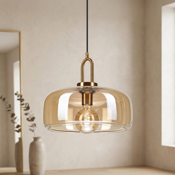 Lampadario a sospensione su cavo AMAYA 1xE27/15W/230V oro/beige fumé