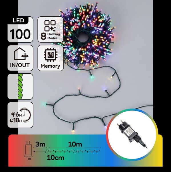 Aigostar - Catena luminosa natalizia LED per esterni 100 LED, 8 funzioni, 13 m, IP44, multicolore