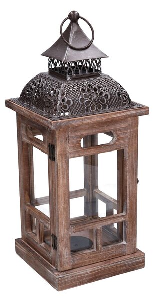 Lanterna in Legno in Metallo noce bronzo quadro cm 16,5x16,5xh41,5
