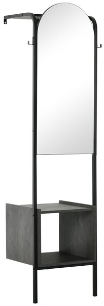 Appendiabiti a Muro con Specchio e Scarpiera 44x40x176 cm in Acciaio e Legno Nero
