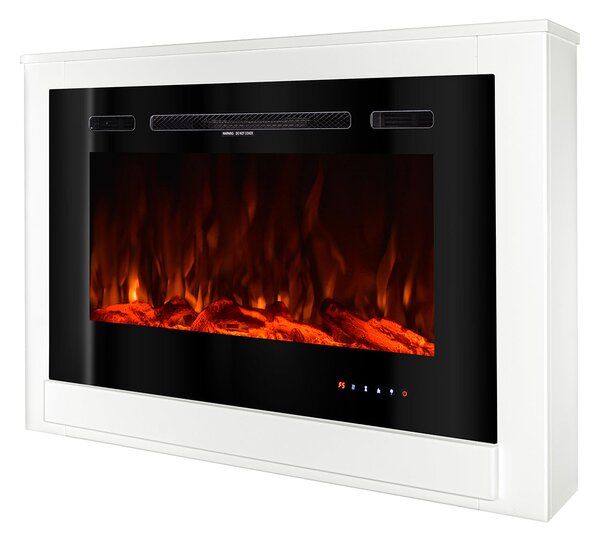 Camino Elettrico da Pavimento 74x107x16 cm Effetto Fiamma 1500W Melania & Adeli Bianco