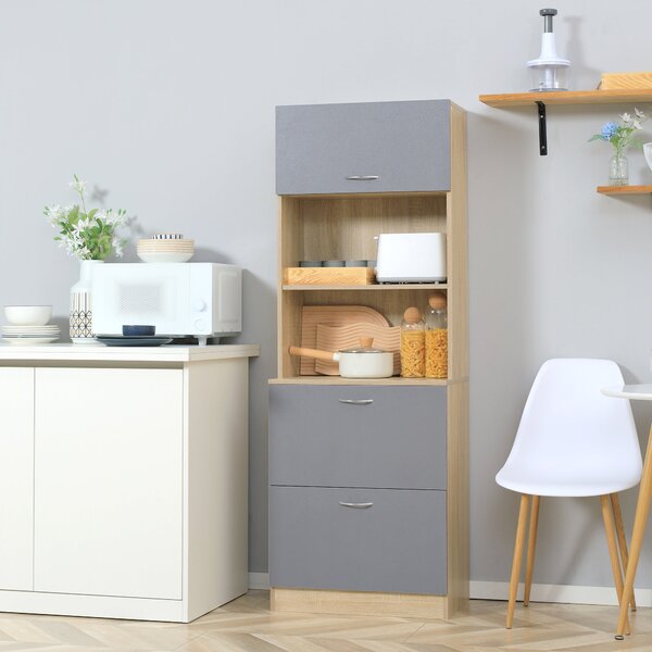 Madia Credenza per Cucina 2 Cassetti e Armadietto 60x38x168 cm in Legno Grigio