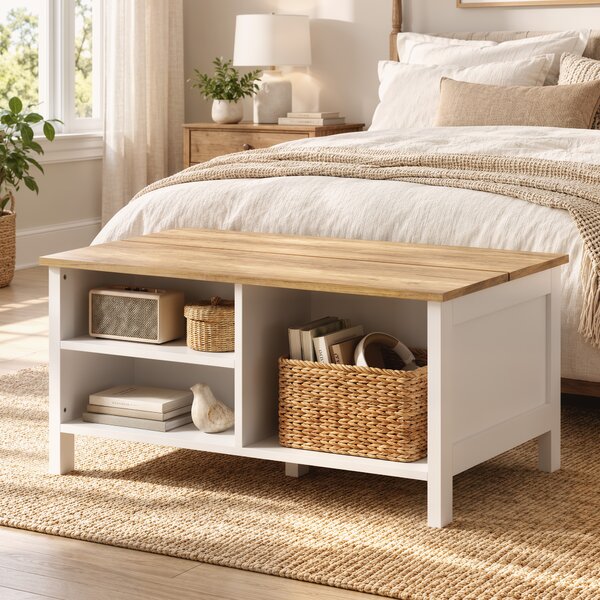 Cassapanca Contenitore 80x60x40 cm con Coperchio Sollevabile in Pannello Truciolare e Metallo Effetto Legno Naturale
