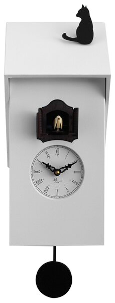 Orologio a Cucù da Parete 17x37x12 cm con Gatto Pirondini Italia Vicenza Bianco
