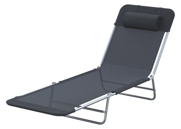 Lettino Prendisole Pieghevole da Giardino in Acciaio e Tessuto 185x56x24,5 cm Nero