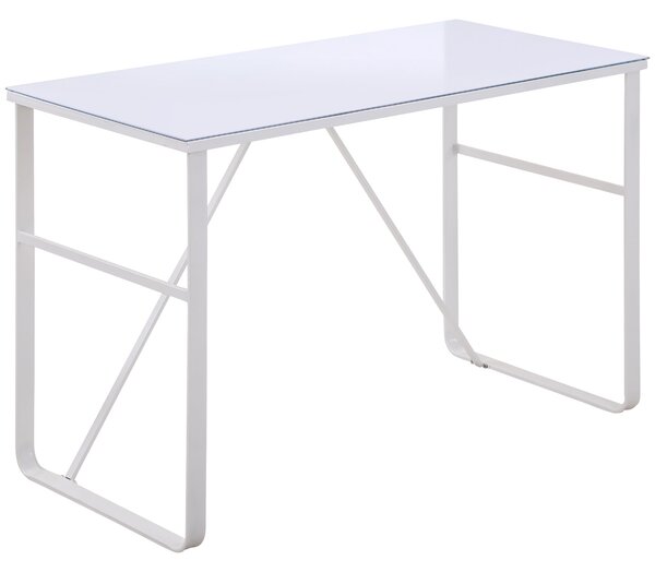 Scrivania Porta PC 120x60x74,5 cm in Metallo e Vetro Temperato Bianco