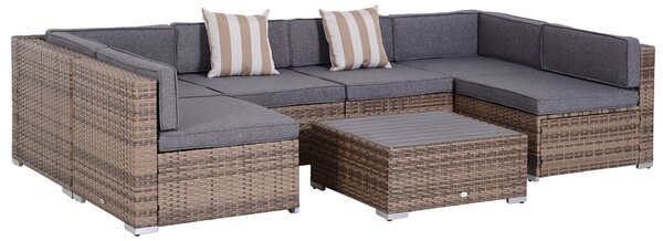 Set da Giardino Divano Modulabile e Tavolino in Rattan Grigio