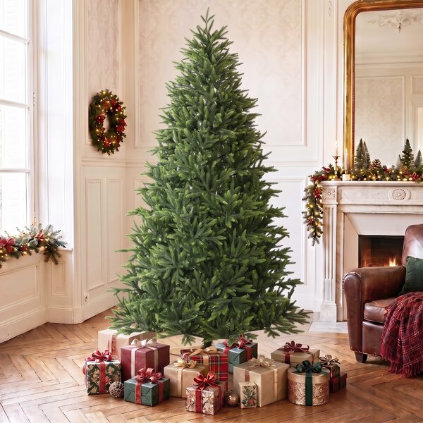 Albero di Natale Artificiale Folto Realistico Ø110x180 cm con 732 Rami in PE e Base Pieghevole in Legno Verde