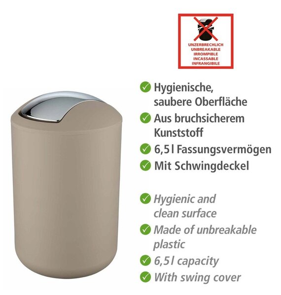 Cestino per la spazzatura grigio tortora in plastica 6,5 l Brasil – Wenko
