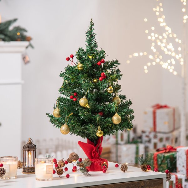 Albero di Natale Artificiale da Tavolo 60 cm 73 Rami 15 LED Verde