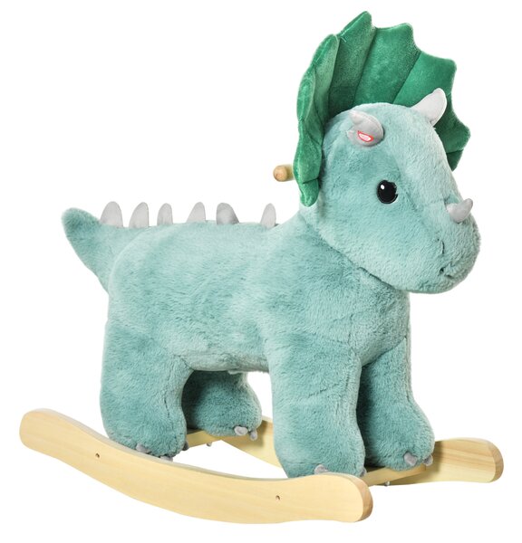 Cavallo a Dondolo per Bambini 3-6 Anni 64x30x54 cm a Forma di Triceratopo con Suoni Realistici in Peluche Verde Scuro
