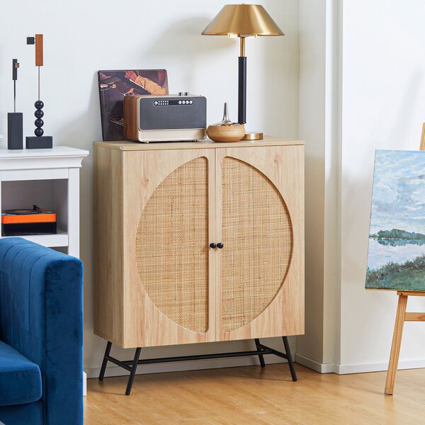 Credenza 80x39x101,8 cm in Legno e Rattan Naturale