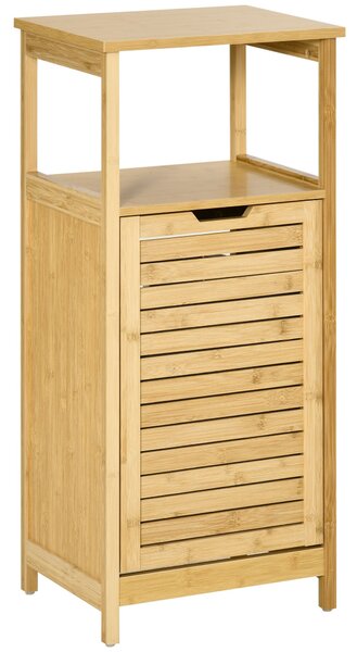Mobiletto Bagno con Cesto Bucato 40x30x86,5 cm in MDF e Bambù Naturale