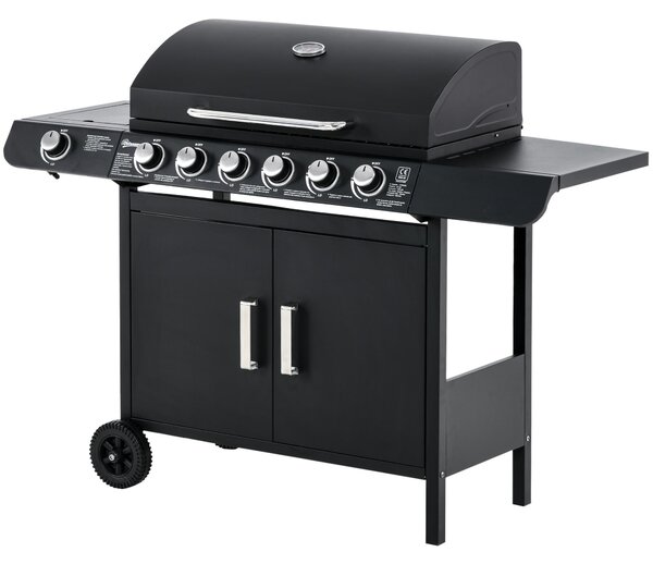 Barbecue a Gas GPL 7 Fuochi 135x50x100 cm con Fornello Laterale Nero