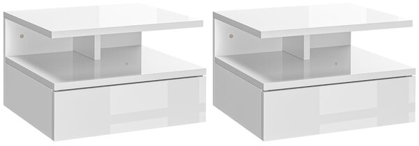 Set 2 Comodini Sospesi 35x32x22,5 cm in Legno Bianco Lucido