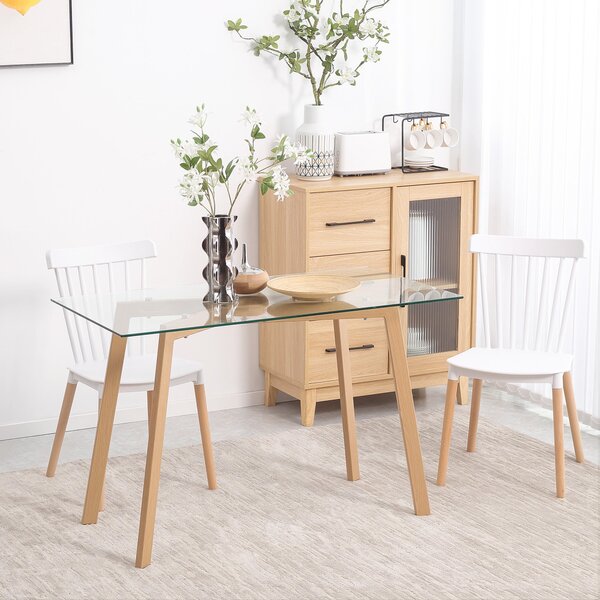 Tavolo Rettangolare 120x60x76 cm Max 4 Persone in Acciaio con Piano in Vetro Temperato