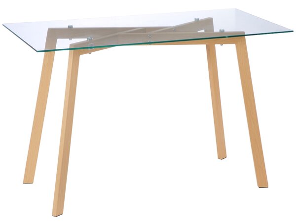 Tavolo Rettangolare 120x60x76 cm Max 4 Persone in Acciaio con Piano in Vetro Temperato