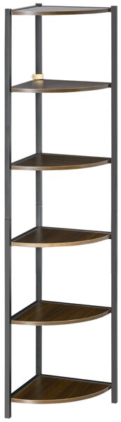 Libreria Moderna Angolare a 6 Ripiani 34x34x166 cm in Metallo e MDF Marrone e Nero
