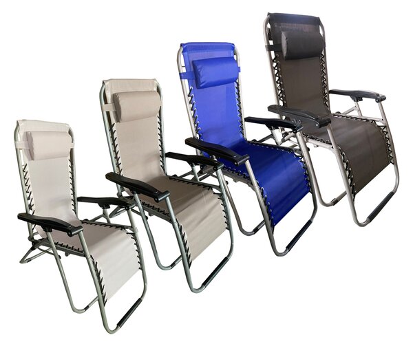 LIF Sdraio da Giardino con Poggiatesta in Acciaio/Textilene Dimensioni 177 x 65 x 113 cm colore Blu greco - PROCIDA
