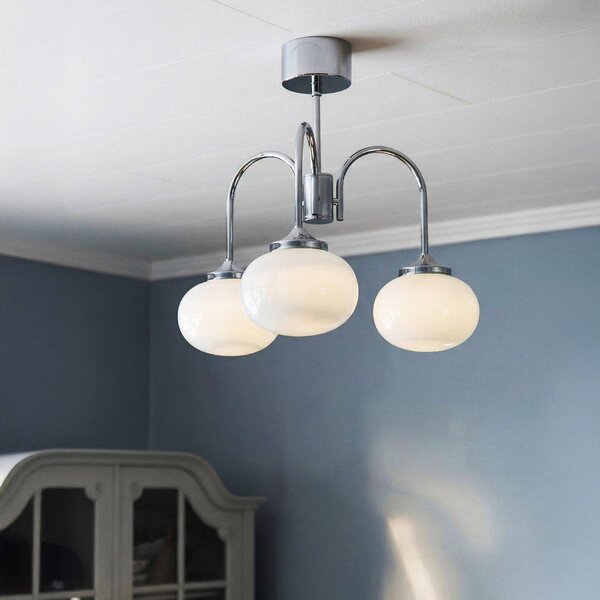 PR Home Lampadario Elsy, bianco/cromo, a 3 luci, 48 cm, vetro, con spina Elsy, Bianco / Opale, Corridoio, Metallo, Scandinavo
