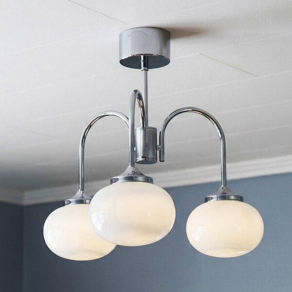 PR Home Lampadario Elsy, bianco/cromo, a 3 luci, 48 cm, vetro, con spina Elsy, Bianco / Opale, Corridoio, Metallo, Scandinavo