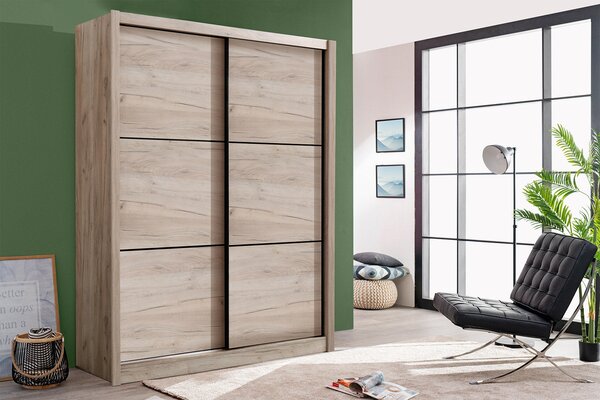 Armadio 2 Ante Scorrevoli 166x60x215 cm in Legno Laminato Effetto Quercia