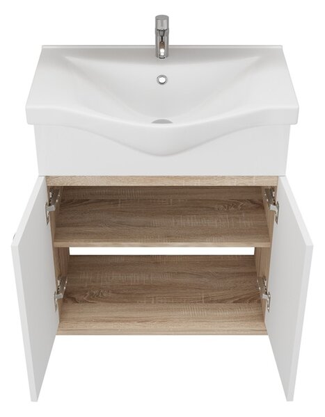 Kamalu mobile bagno a terra o sospeso 65 cm bicolore bianco e legno chiaro | lac-estia-65