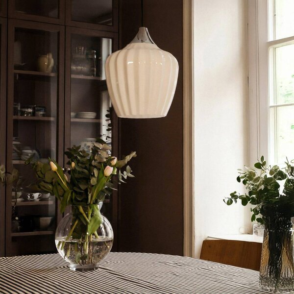 PR Home Lampada a sospensione Amalfi, bianco opalino, Ø 25 cm, vetro, E27, spina Amalfi, Bianco / Opale, Soggiorno / Sala da pranzo, Vetro, Scandinavo, Lampada a sospensione