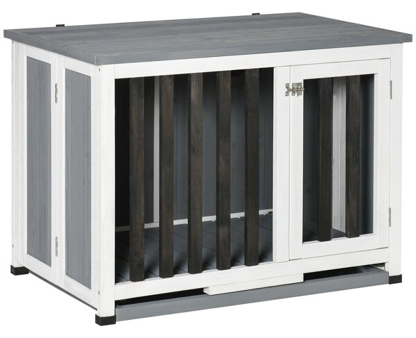 Gabbia Pieghevole per Cani Max 15 Kg 84,5x51,4x61 cm in Legno Bianco e Grigio