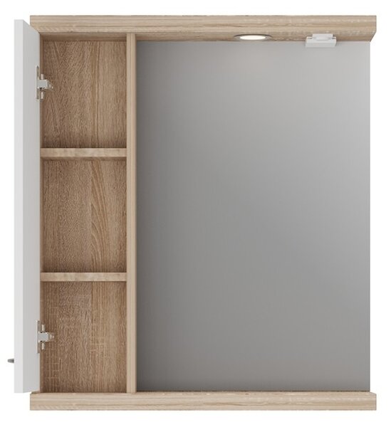 Specchio bagno 65 cm contenitore bicolore bianco e legno chiaro | LAC-ESTIA-65 - KAMALU