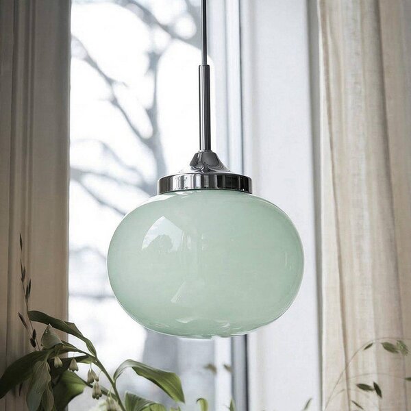 PR Home Lampada a sospensione Elsy, verde chiaro/cromo, Ø 18 cm, vetro, con spina Elsy, Verde, Soggiorno / Sala da pranzo, Metallo, Scandinavo, Lampada a sospensione