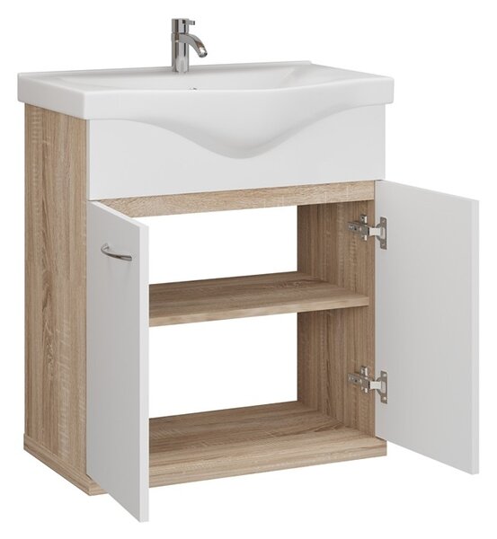 Kamalu mobile bagno a terra o sospeso 65 cm bicolore bianco e legno chiaro | lac-estia-65
