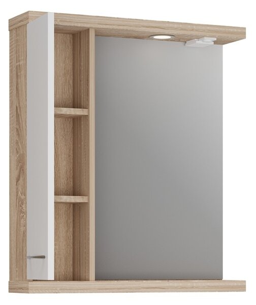 Specchio bagno 65 cm contenitore bicolore bianco e legno chiaro | LAC-ESTIA-65 - KAMALU