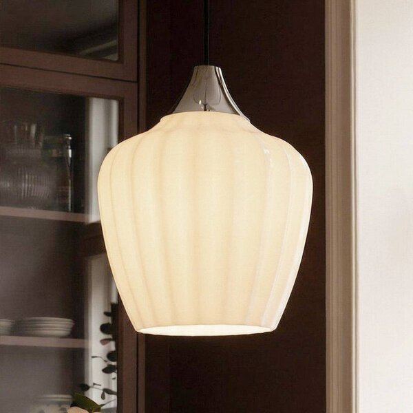 PR Home Lampada a sospensione Amalfi, bianco opalino, Ø 25 cm, vetro, E27, spina Amalfi, Bianco / Opale, Soggiorno / Sala da pranzo, Vetro, Scandinavo, Lampada a sospensione