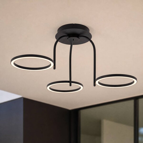 Plafoniera LED da esterni Lucande Sylvara, nera, CCT, a 3 luci Sylvara Lucande, dimmerabile, Nero, Metallo, Design, Plafoniera