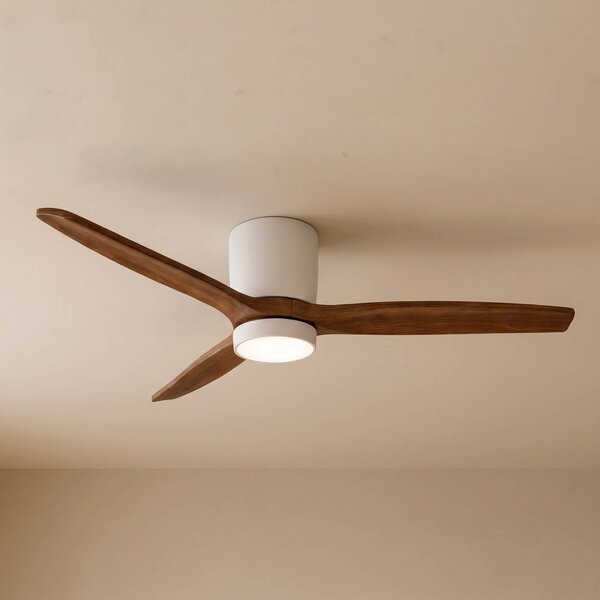 Ventilatore da soffitto LED Lucande Faipari, legno scuro, DC, 132 cm Faipari, Bianco / Opale, Soggiorno / Sala da pranzo, Legno, Moderno