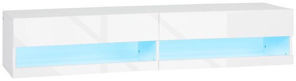 Mobile TV Sospeso fino a 65” 150x40x30 cm con Luce LED in Truciolato Bianco Lucido