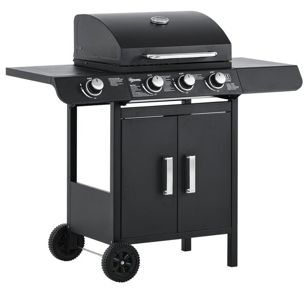 Barbecue a Gas 4 Fuochi 110x50x100 cm in Metallo Nero
