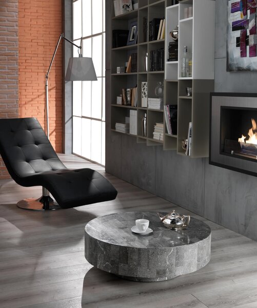 Tavolino da Salotto 85x85xH28 cm in Pietra fossile Round 1 Grigio